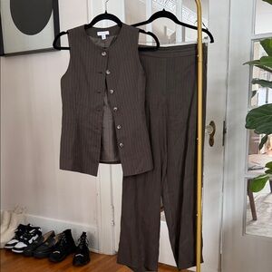 Topshop Brown Striped Vest and Trousers Set